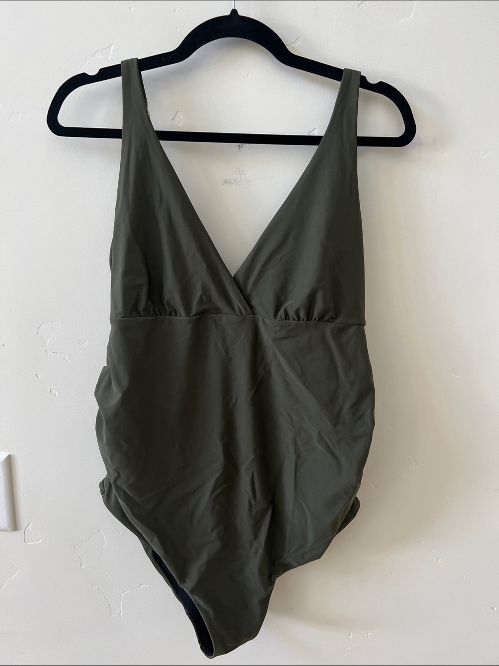 Classic V-Neck maternity One-Piece Swimsuit in Olive Green